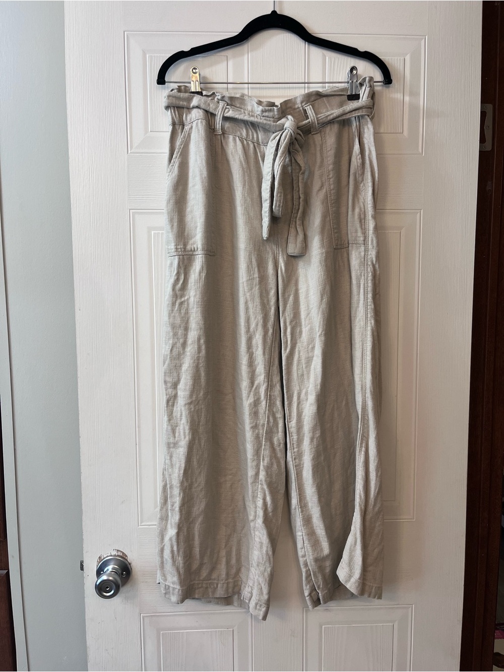 Blank NYC Light Beige Paperbag-Waist Linen-Blend Chinos